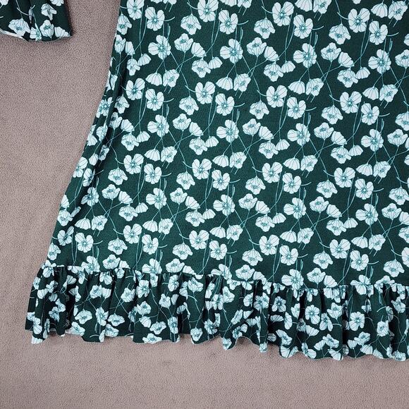 Gina Tricot Dress sz‎ M Women A Line Floral Green Faux Wrap Ruffle Hem Fairy - Picture 10 of 10